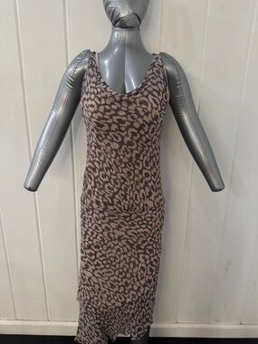 Diane Von Furstenberg Brown and Black Animal Print Sleeveless Midi Dress